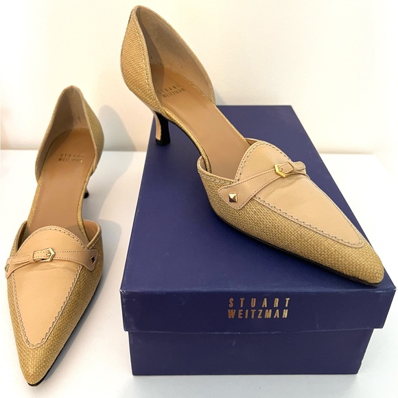 Stuart Weitzman Shoes - Stuart Weitzman Tan Malt Linen Tweed Heels Elegant Design Limited Wear Size 9M